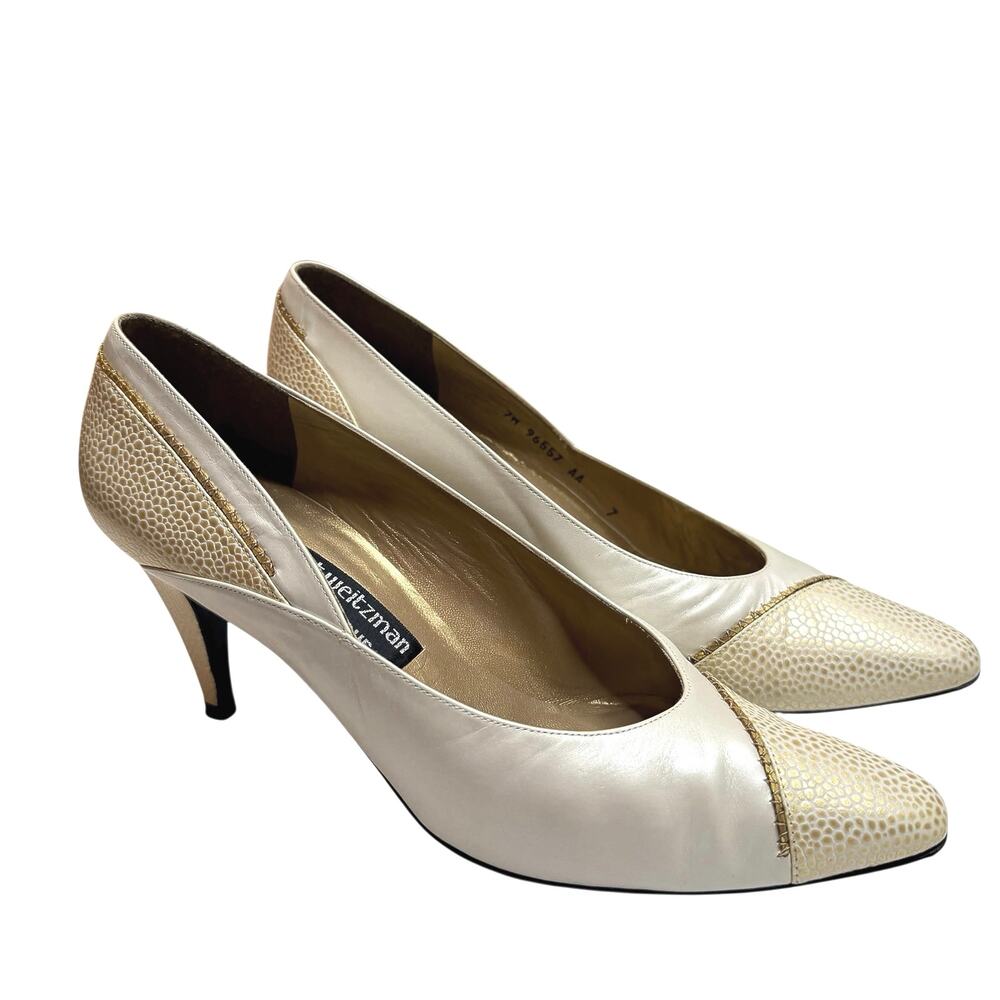 Stuart Weitzman for Mr Seymour Heels Pumps Women’s 7 Gold Bone Lustre Snakeskin